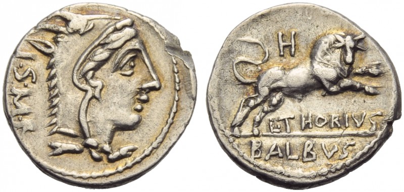 L. Thorius Balbus, Denarius, Rome, 105 BC; AR (g 3,94; mm 19; h 6); Head of Juno...