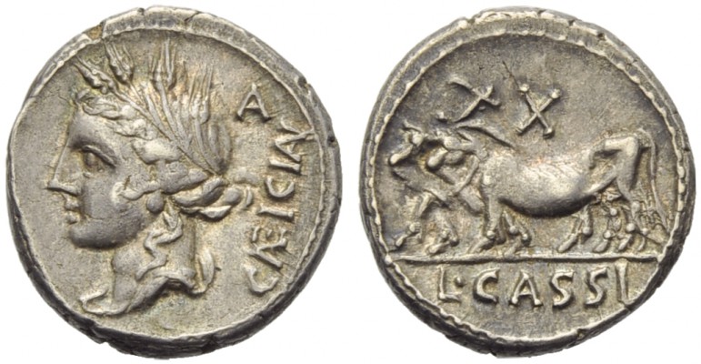 L. Cassius Caecianus, Denarius, Rome, 102 BC; AR (g 3,91; mm 18; h 6); Draped bu...