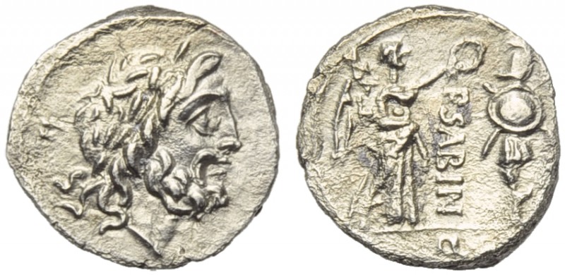 P. Vettius Sabinus, Quinarius, Rome, 99 BC; AR (g 1,69; mm 14; h 11); Laureate h...