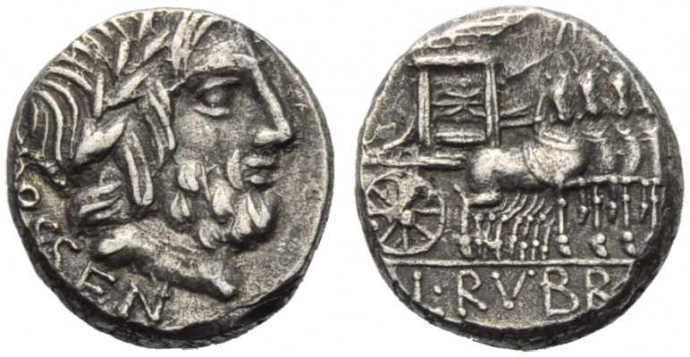 L. Rubrius Dossenus, Denarius, Rome, 87 BC; AR (g 3,70; mm 15; h 7); Laureate he...