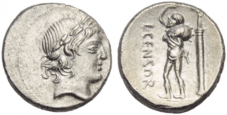 L. Marcius Censorinus, Denarius, Rome, 82 BC; AR (g 4,18; mm 17; h 8); Laureated...