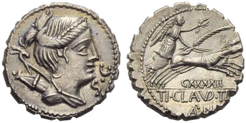 Ti. Claudius Ti.f. Ap.n., Denarius serratus, Rome, 79 BC; AR (g 3,93; mm 18; h 5...