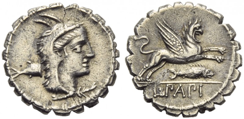 L. Papius, Denarius serratus, Rome, 79 BC; AR (g 3,88; mm 18; h 4); Head of Juno...
