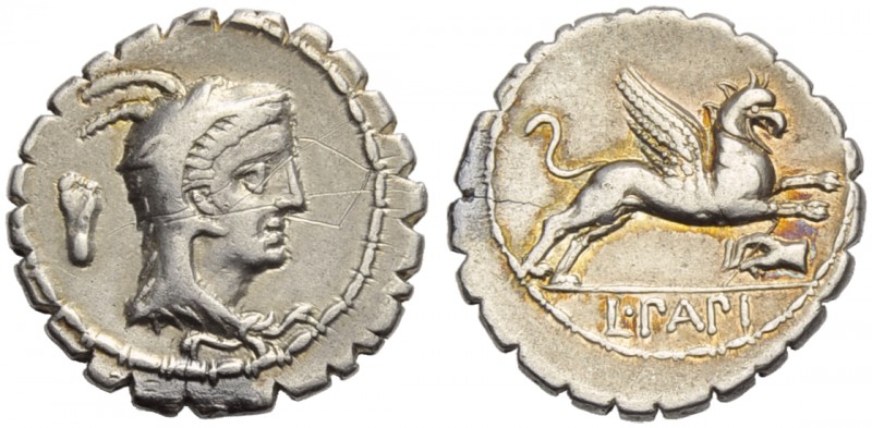 L. Papius, Denarius serratus, Rome, 79 BC; AR (g 3,65; mm 19; h 9); Head of Juno...