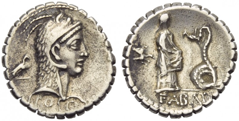 L. Roscius Fabatus, Denarius serratus, Rome, 64 BC; AR (g 3,88; mm 19; h 6); Hea...