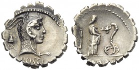 L. Roscius Fabatus, Denarius serratus, Rome, 64 BC