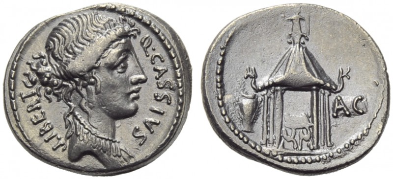 Q. Cassius Longinus, Denarius, Rome, 55 BC; AR (g 3,74; mm 20; h 6); Head of Lib...