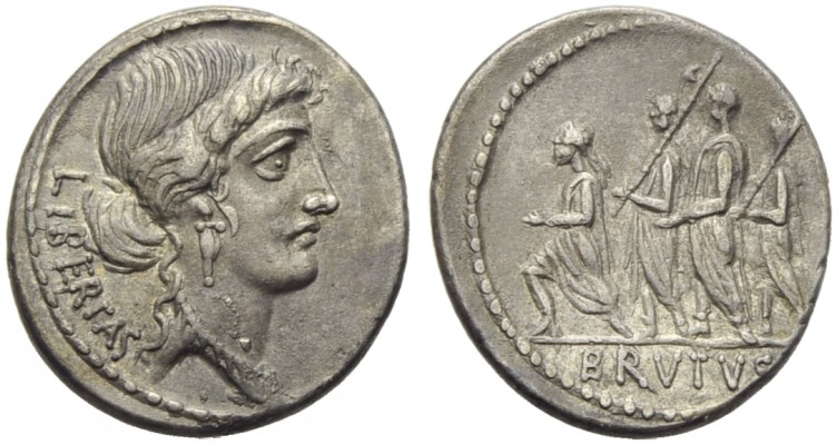 M. Junius Brutus, Denarius, Rome, 54 BC; AR (g 3,83; mm 20; h 6); Head of Libert...