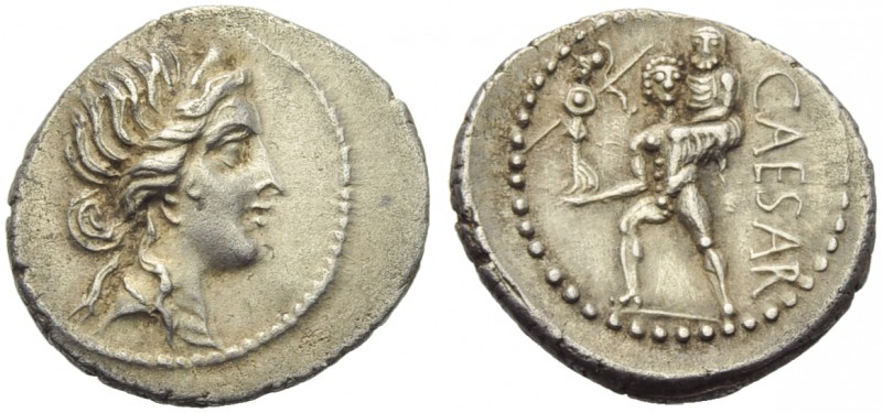 C. Julius Caesar, Denarius, Africa, 47-46 BC; AR (g 3,84; mm 19; h 6); Diademed ...