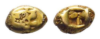 KINGS of LYDIA.Alyattes.Circa 610-560 BC.Sardes mint.EL Hemihekte.Head of roarin...
