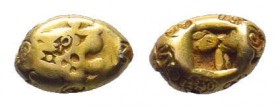 KINGS of LYDIA.Alyattes.Circa 610-560 BC.Sardes mint.EL Hemihekte.Head of roaring lion right, with knob on forehead / Incuse square punch. Countermark...