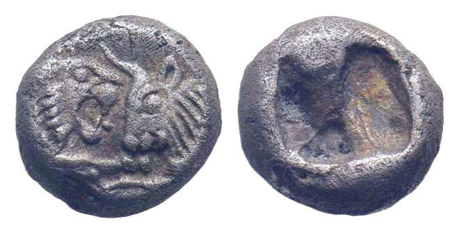 KINGS of LYDIA. Kroisos.Circa 560-546 BC.AR 1/12 Stater. Sardes mint. On the lef...