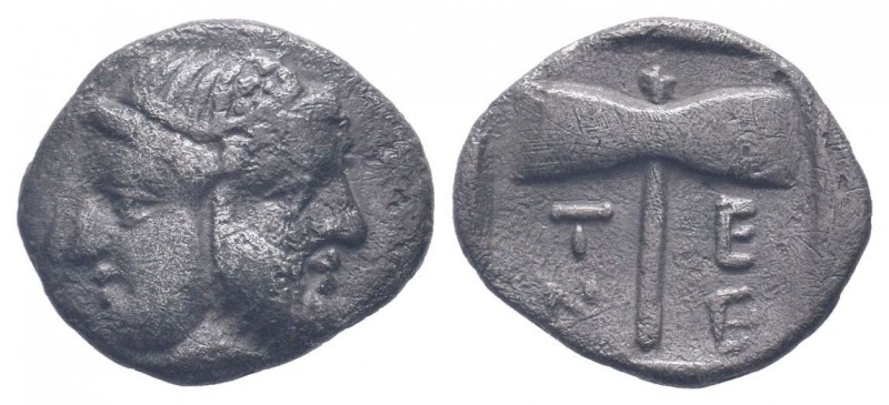 TROAS. Tenedos. Circa 450-387 BC.AR Hemidrachm. Janiform female and male heads /...