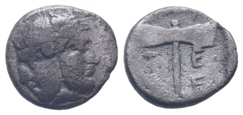 TROAS. Tenedos. Circa 450-387 BC.AR Hemidrachm. Janiform female and male heads /...