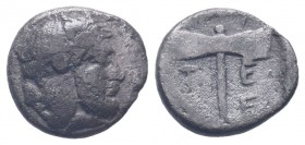 TROAS. Tenedos. Circa 450-387 BC.AR Hemidrachm. Janiform female and male heads / T - E N - E, Labrys within incuse square. SNG von Aulock 7665; HGC 6....