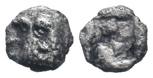 AEOLIS. Kyme.Circa 480-450 BC. AR Obol.Eagle's head left / Quadripartite incuse ...
