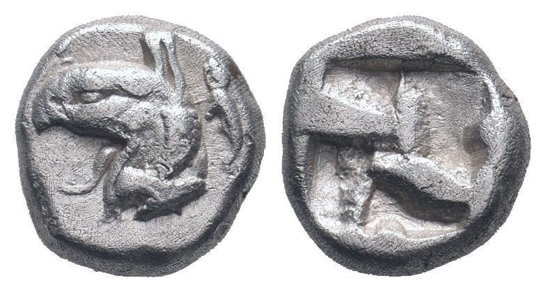 IONIA.Phokaia circa 525-500 BC.AR Obol. Head of griffin left, seal to right / Qu...