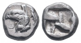 IONIA.Phokaia circa 525-500 BC.AR Obol. Head of griffin left, seal to right / Quadripartite incuse square. nearly very fine SNG von Aulock 2116 var.; ...