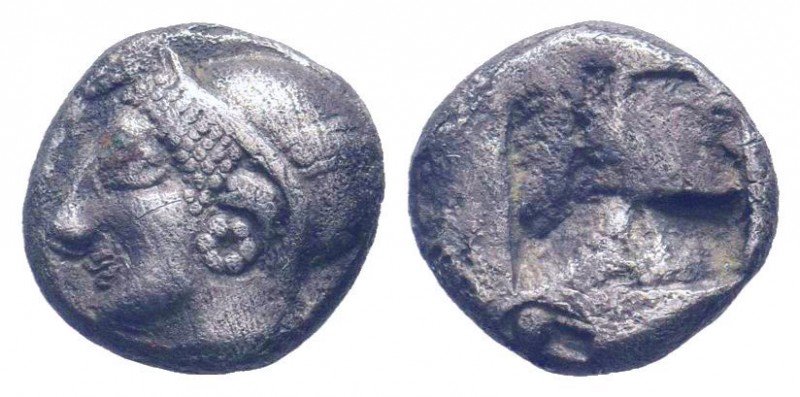 IONIA. Phokaia. Circa 521-478 BC.AR Diobol. Head of a nymph to left, wearing a s...