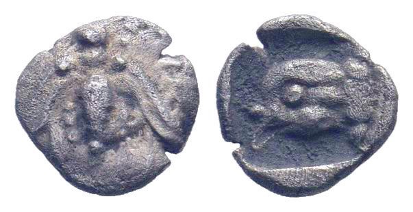 IONIA? OR CARIA ?.Uncertain ? AR Obol.bee / head of griffin, left.Unpubleshed.Ex...