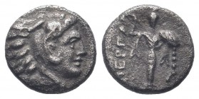 MYSIA. Pergamon. Circa 310-282 BC. AR Diobol.Head of Herakles right, wearing lion's skin / Archaistic Palladion: statue of Pallas Athena standing faci...