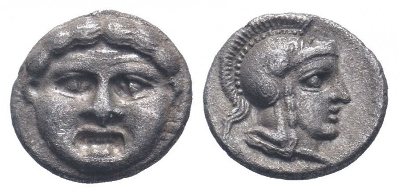 PISIDIA.Selge.Circa 350-300 BC.AR obol. head of Gorgoneion/head of Athena.SNG BN...