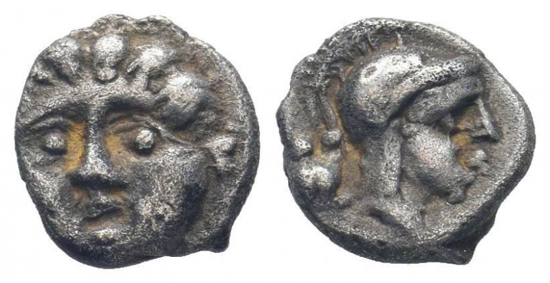 PISIDIA. Selge.Circa 350-300 BC.AR Obol.Facing gorgoneion / Helmeted head of Ath...
