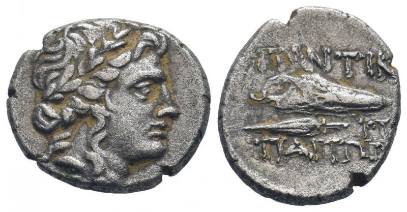 CIMMERIAN BOSPOROS.Pantikapaion.AR Drachm. Circa 150-120 BC. Laureate head of Ap...