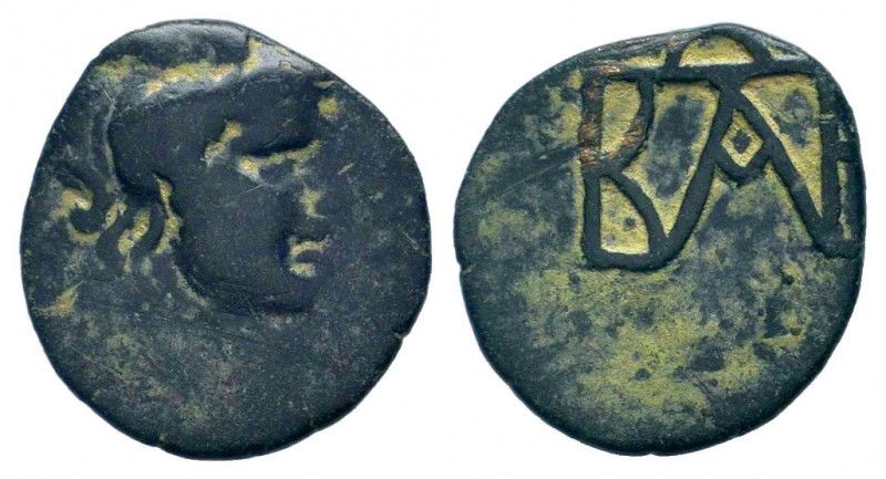 KINGS of BOSPOROS . Polemo I 14-9 BC.AE Bronze. Head of Perseus right / Monogram...