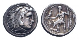 KINGS of MACEDON. Alexander III.The Great. 336-323 BC.Magnesia ad Maeandrum mint. AR Drachm . Head of Herakles right, wearing lion skin headdress / AΛ...