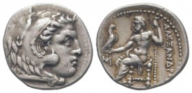 KINGS of MACEDON. Alexander III.The Great.336-323 BC. Miletos mint.AR Drachm. Head of Herakles right, wearing lion skin / AΛEΞANΔPOY, Zeus seated left...
