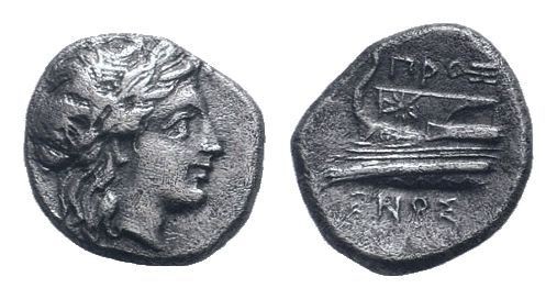 BITHYNIA. Kios. Circa 350-300 BC. AR Hemidrachm. Head of Apollo right, wearing l...