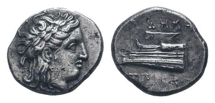 BITHYNIA. Kios.Circa 340-330 BC.AR Hemidrachm. Laureate head of Apollo right / Δ...