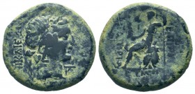 BITHYNIA. Nicaea. C. Papirius Carbo.Procurator.62-59 BC. AE Bronze.NIKAIEΩN - ΔKΣ,Head of Dionysus right, wearing ivy wreath; monogram to right / EΠI ...