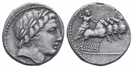 ANONYMOUS. Circa 86 BC.Rome mint. AR Denarius. Laureate head of Apollo right / Jupiter driving galloping quadriga right. Crawford 350A/2; Sydenham 723...