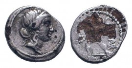 JULIUS CAESAR. 47 BC.Military mint traveling with Caesar in North Africa.AR Denarius. Diademed head of Venus to right / CAESAR, Aeneas advancing to le...
