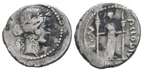 P. CLODIUS M. f. TURRINUS .42 BC. Rome mint.AR Denarius. Laureate head of Apollo right; lyre behind / Diana standing facing, head right, with bow and ...