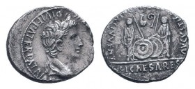 AUGUSTUS.27 BC-14 AD.Lugdunum mint.AR Denarius.CAESAR AVGVSTVS DIVI F PATER PATRIAE; Head of Augustus, laureate, right / C L CAESARES AVGVSTI F COS DE...
