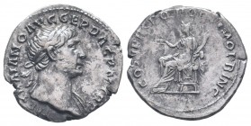 TRAJAN.98-117 AD.Rome mint.AR Denarius.IMP TRAIANO AVG GEP DAC PM TRP, laureate head right / COS V PP SPQR OPTIMO PRINC, Aequitas seated left on thron...