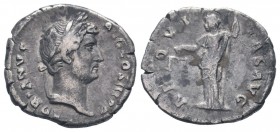 HADRIAN.117-138 AD.Rome mint.AR Denarius.HADRIANVS AVG COS III P P, Bare-headed and draped bust right / AEQVITAS AVG. Aequitas standing left, holding ...