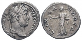 HADRIAN.117-138 AD.Rome mint.AR Denarius.Travel series. HADRIANVS-AVG COS III P P, laureate head of Hadrian right / ALEX-A-NDRIA, Alexandria standing ...