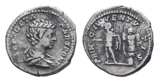 GETA. 198-209 AD.Rome mint. AR denarius . SEPT GETA CAES PONT, bare-headed and d...