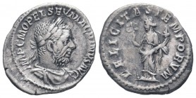 MACRINUS. 217-218 AD. Rome mint.AR Denarius. IMP C M OPEL SEV MACRINVS AVG, Laureate and draped bust of Macrinus to right / FELICITAS TEMPORVM, Felici...