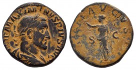 MAXIMINUS I.235-238 AD. Rome mint.AE Sestertius. IMP MAXIMINVS PIVS AVG, laureate, draped and cuirassed bust right / PAX AVGVSTI, Pax standing left ho...