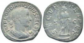 GORDIAN III.238-244 AD.Rome mint.AE Sestertius. IMP GORDIANVS PIVS FEL AVG, laureate, draped and cuirassed bust of Gordian III right / SECVRIT PERPET,...