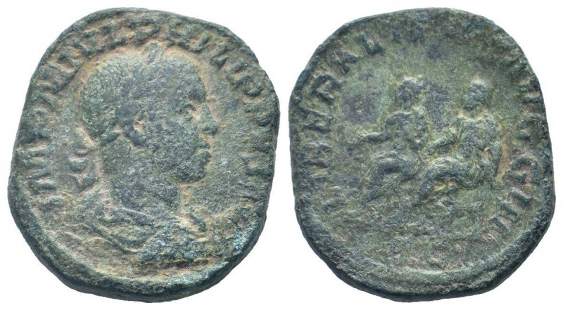 PHILIP II.247-249 AD.Rome mint.AE Sestertius. IMP M IVL PHILIPPVS AVG Laureate, ...