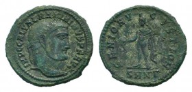 MAXIMINUS II. 310-313 AD. Nicomedia mint.AE Follis. IMP C GAL VAL MAXIMINVS P F AVG, laureate head of Maximinus II right / GENIO AVGVSTI , Genius stan...