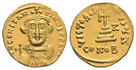 CONSTANS II.641–678 AD. AV Solidus. Constantinople mint. DN CONSTANTINUS PP AVG, bust facing with short beard, wearing crown and chlamys, holding cros...