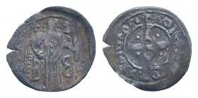 ANDRONICUS II. 1282-1328 AD. Constantinople mint.BI Tornese. Andronicus standing facing, holding cross-tipped scepter and akakia; manus Dei to upper r...