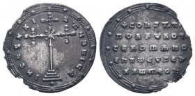CONSTANTINE VII and ROMANUS I.945-959 AD.Constantinople mint.AR Miliaresion.IhSVS XRISTVS NICA, cross crosslet on three steps, X at centre; small glob...